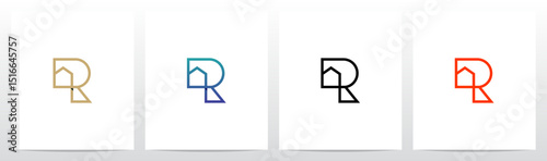 House Warehouse Symbol Outlines Lines Initial Letter Logo Design R