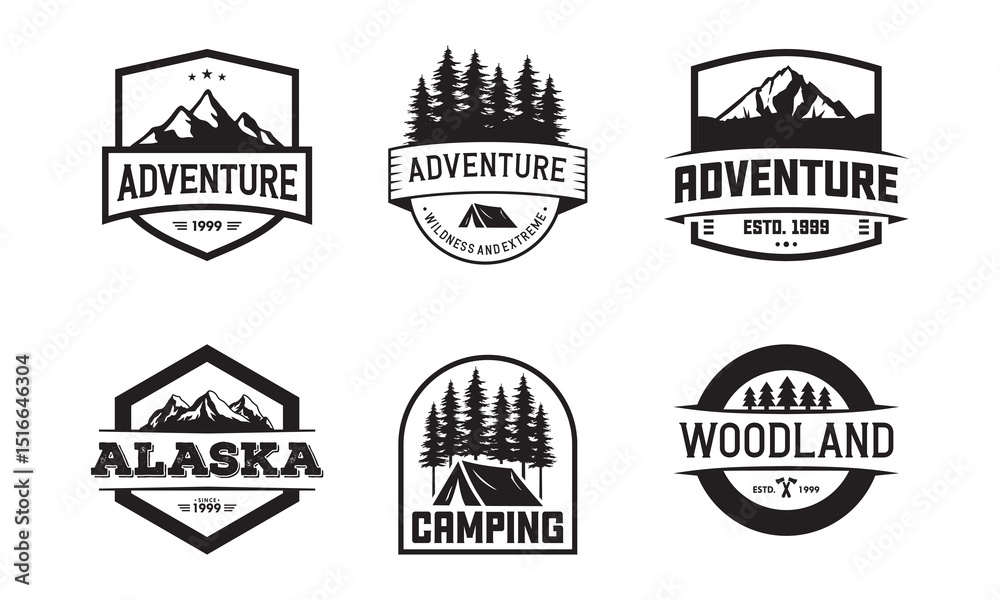 Fototapeta premium Set of Adventure and Camping Emblem Logos with Wilderness Themes