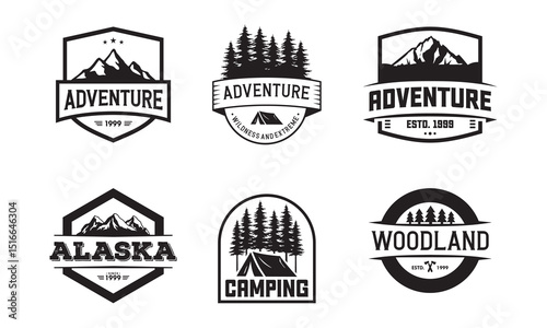 Set of Adventure and Camping Emblem Logos with Wilderness Themes
