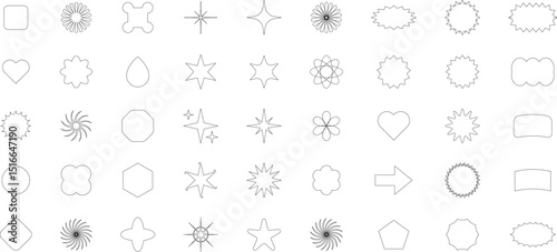 Vector Abstract line icons Collection, Geometric Shapes set - modern and retro aesthetic figure star oval spiral flower and other primitive design elements.