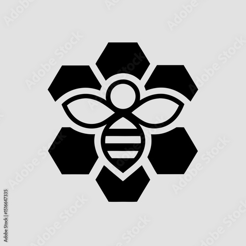 Bee hovering near honeycomb cells vector illustration