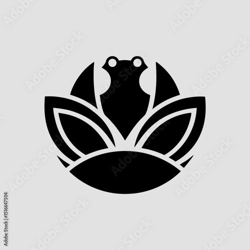 Frog sitting peacefully on lotus leaf vector illustration