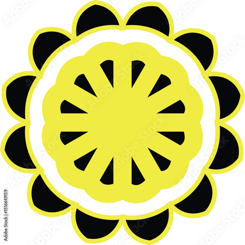yellow sun with a flower