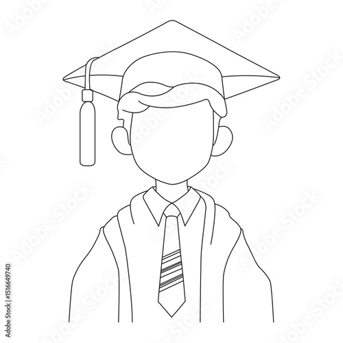 Graduate boy line art vector design. Graduate boy outline illustration design.