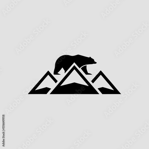 Bear walking on mountain silhouette vector illustration