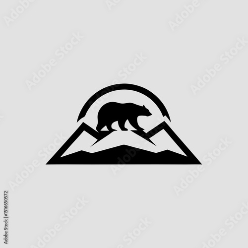 Bear in alpine mountain silhouette vector illustration