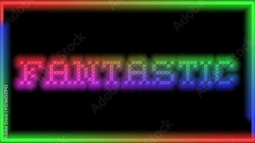 Animation of flashing rainbow-colored FANTASTIC text and two rainbow-colored progress lines forming a frame 