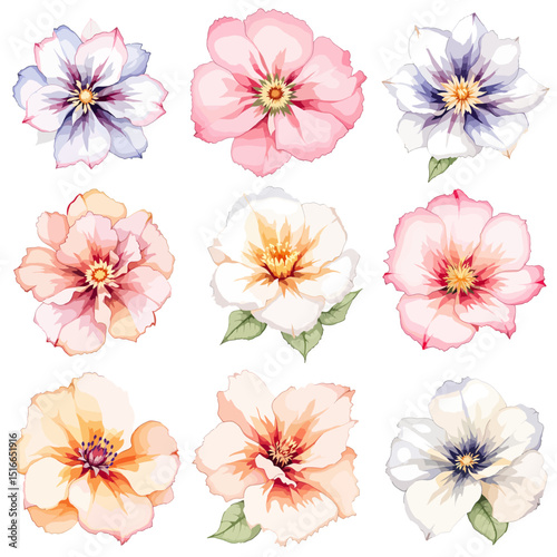 Set watercolor Flowers Clipart, Big floral illustrations set with watercolor hand drawn flowers. Stock clip art