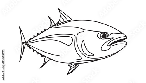 Continuous one single minimal line drawing Yellowfin tuna
