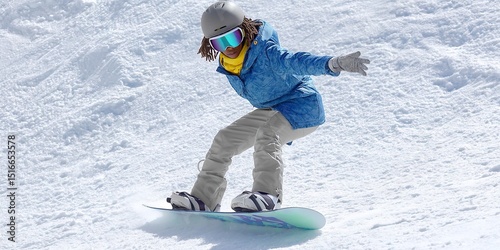 dynamic angle photo of african american girl kid snowboarding