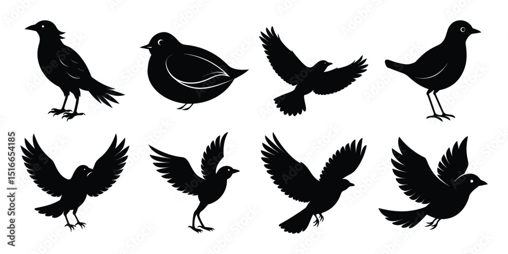 Obraz premium Bird Silhouette Vector Bundle with white background 