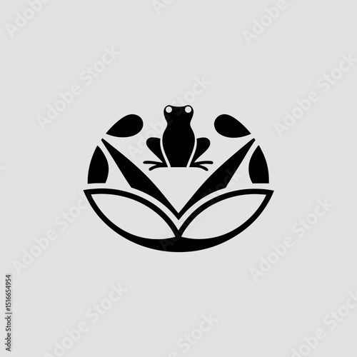 Lotus leaf with seated frog vector illustration