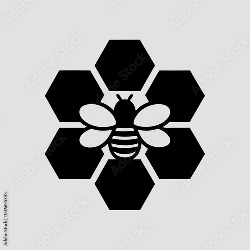 Honeybee flying over honeycomb pattern vector illustration
