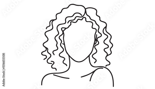 Continuous one single minimal line drawing woman with curly hair