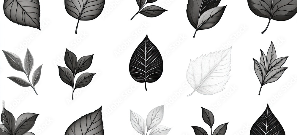 Fototapeta premium Monochrome leaf pattern with various shapes and sizes
