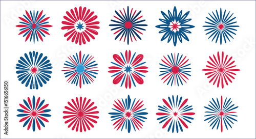 Abstract Floral Burst Vector Design Red Blue Flowers On White Background