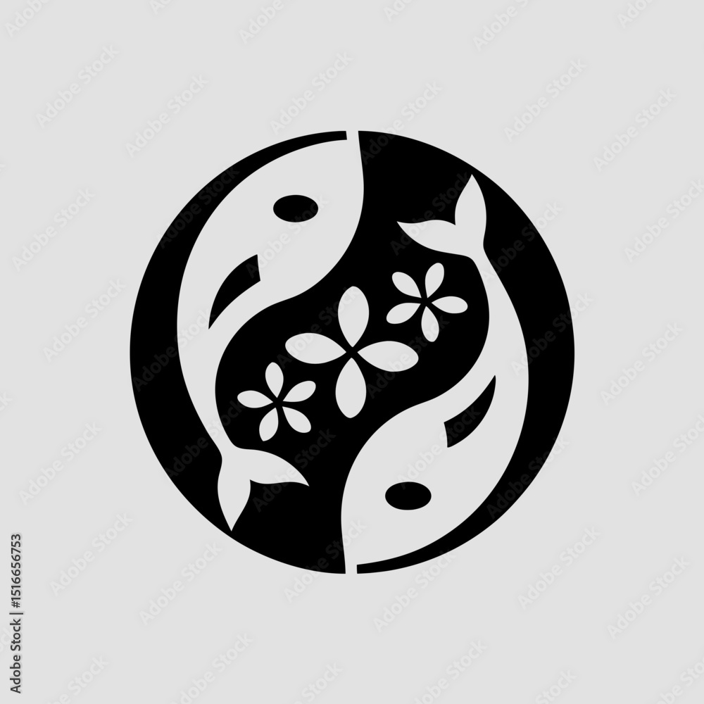 Obraz premium Japanese koi fish with sakura petals vector illustration