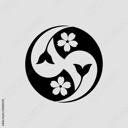 Japanese koi with cherry blossoms vector illustration