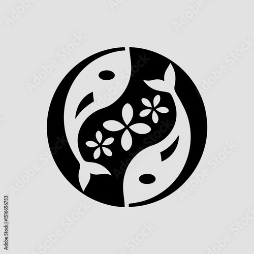 Japanese koi fish with sakura petals vector illustration