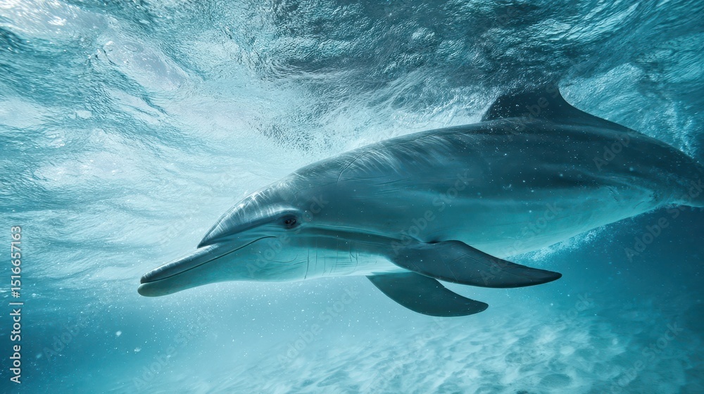 Naklejka premium Graceful dolphin swimming underwater.