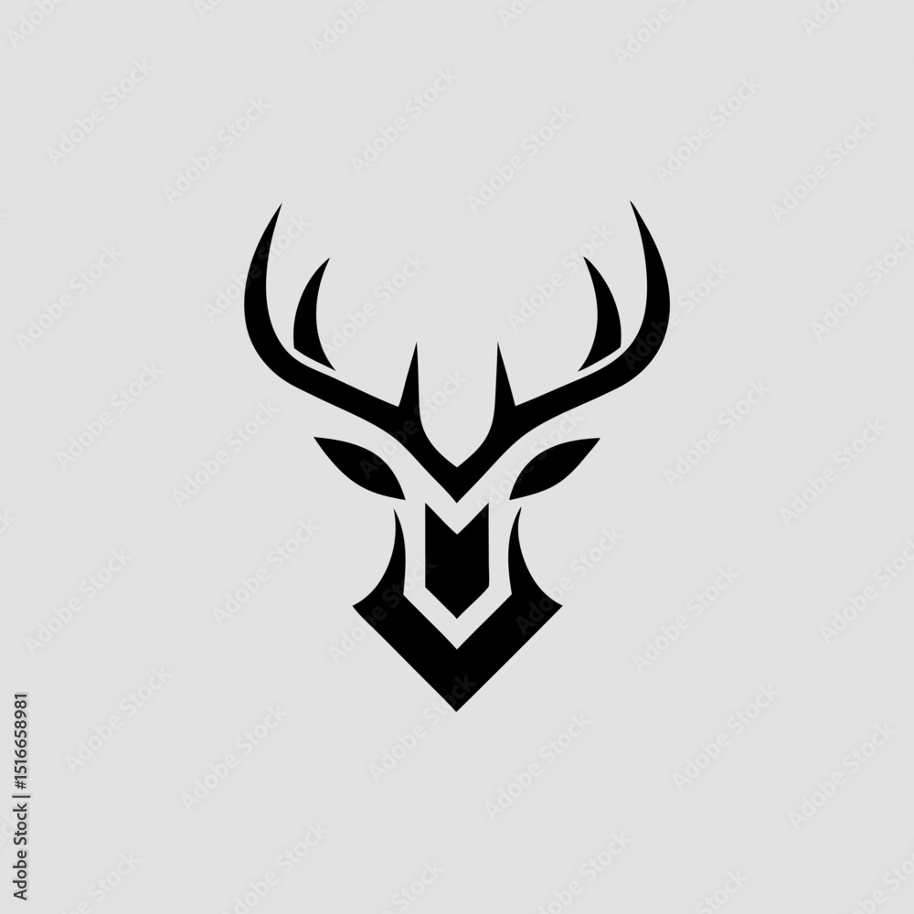 Geometric deer logo with symmetrical antlers vector illustration