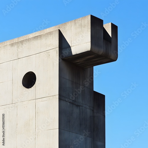 Close-Up of a Contemporary Concrete Façade in Minimal Design Aesthetic, modern building with blue sky