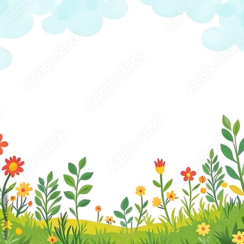 Spring Meadow: Colorful Flowers and Lush Grass