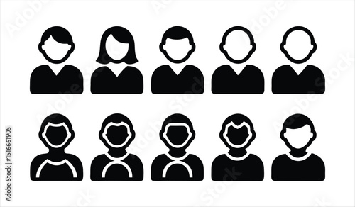People Icon Set, User Profile and Avatar Symbols On White Background
