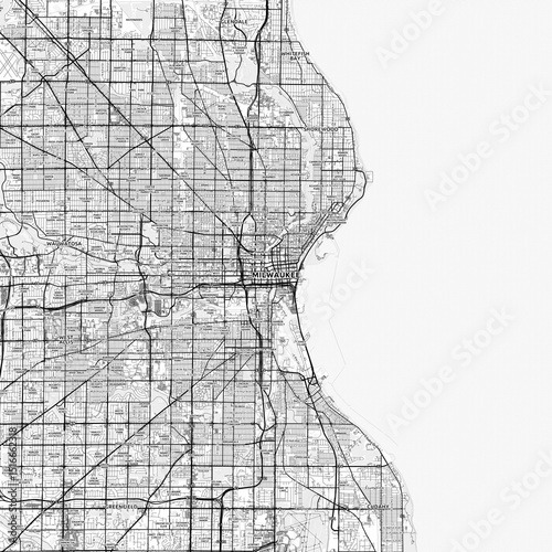 Milwaukee Area Map with Labels and Neighborhoods - One color, minimalistic design