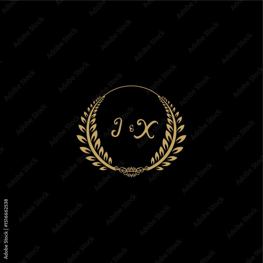 Fototapeta premium JX beautiful, feminine and elegant wedding monogram initial logo with circle floral gold