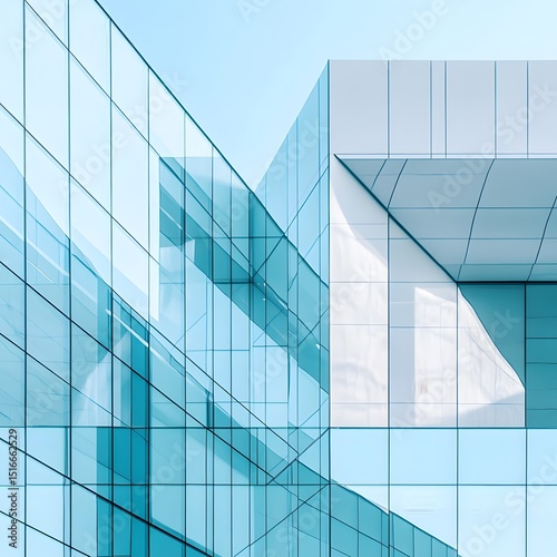 Close-Up of Futuristic Building’s Architectural Details with Reflective Glass Facade, modern office building