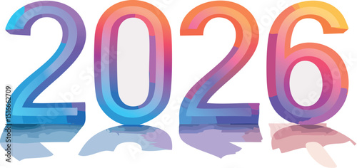 Modern gradient 2026 numbers illustration with glossy effect, perfect for New Year, business, and holiday design projects.