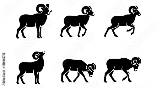 Black silhouette rams in various positions and poses, creating a sense of strength and resilience