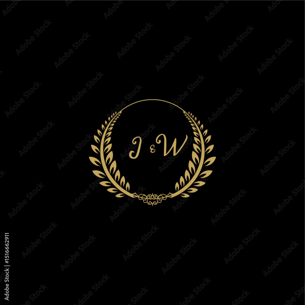 Naklejka premium JW beautiful, feminine and elegant wedding monogram initial logo with circle floral gold