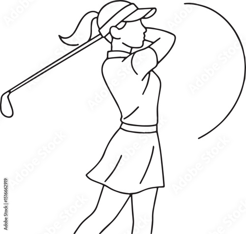 clean, minimalist vector doodle of a female golfer