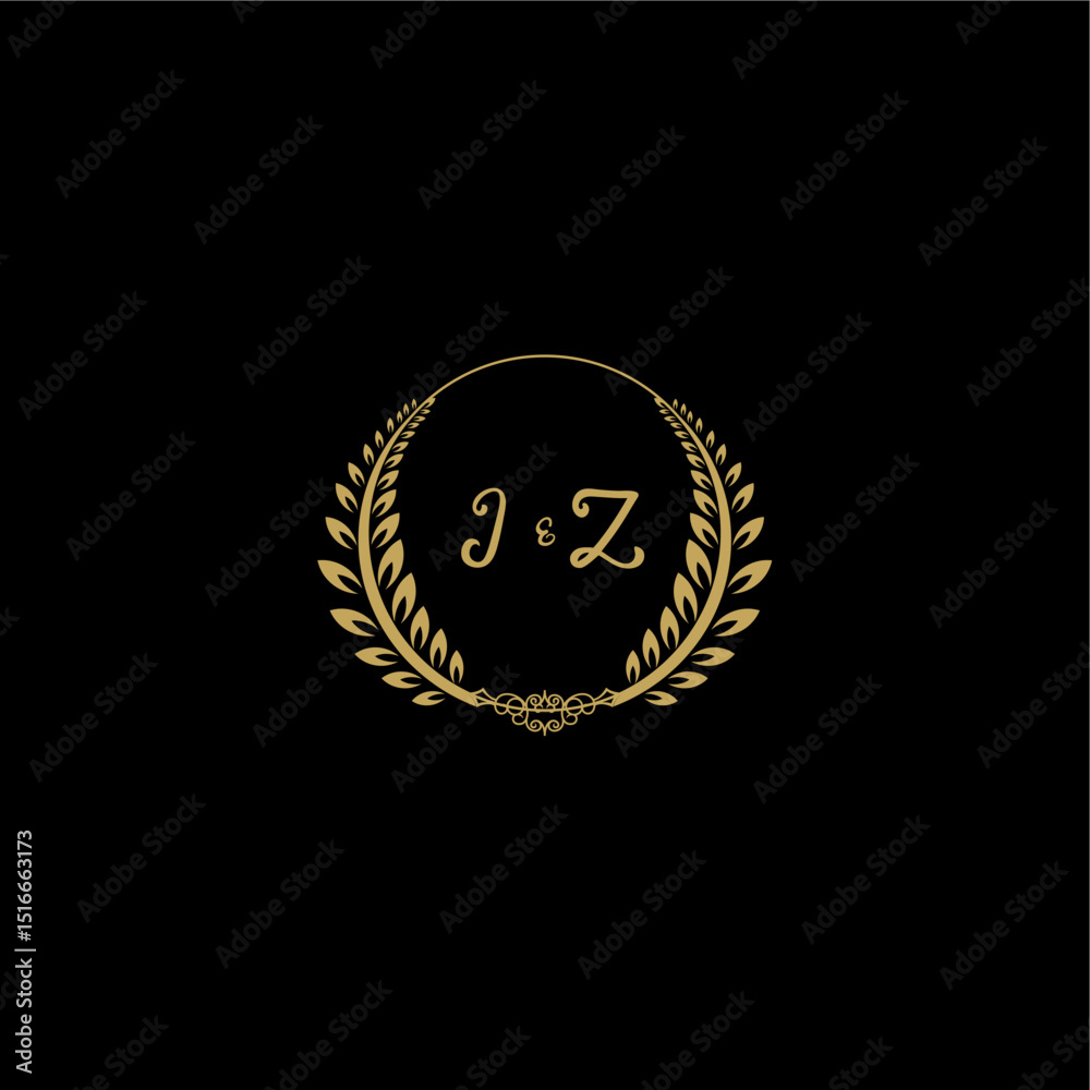 Fototapeta premium JZ beautiful, feminine and elegant wedding monogram initial logo with circle floral gold