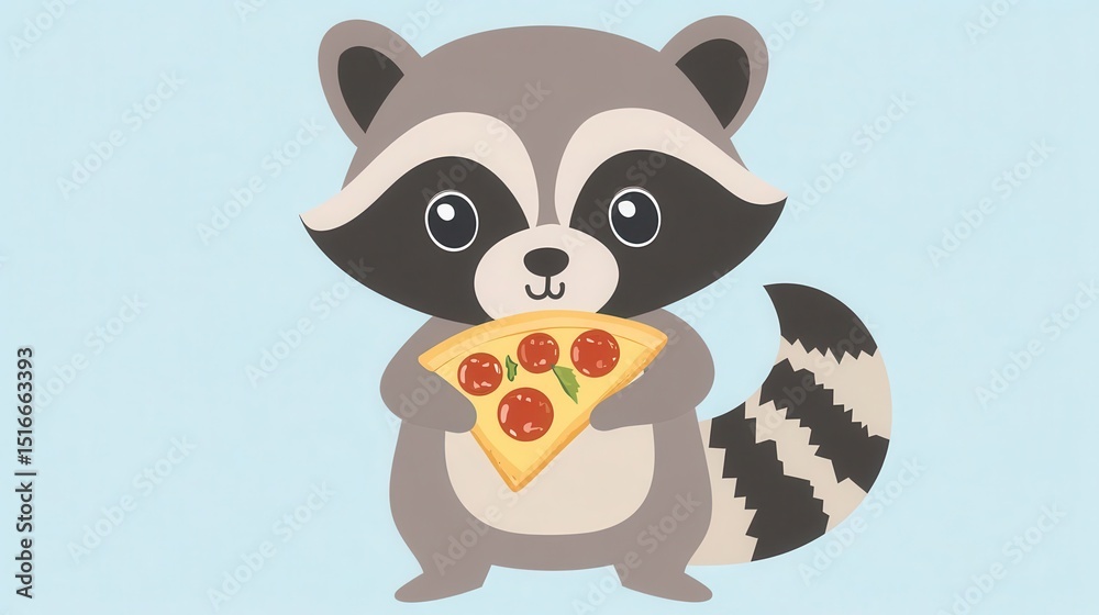 Fototapeta premium Cute raccoon holding a slice of pizza.