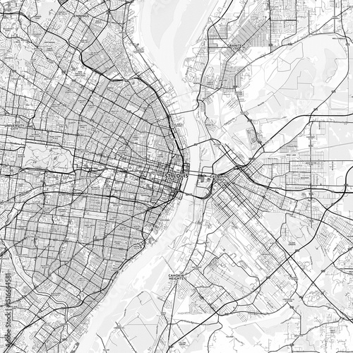 St. Louis Area Map with Labels and Neighborhoods - One color, minimalistic design