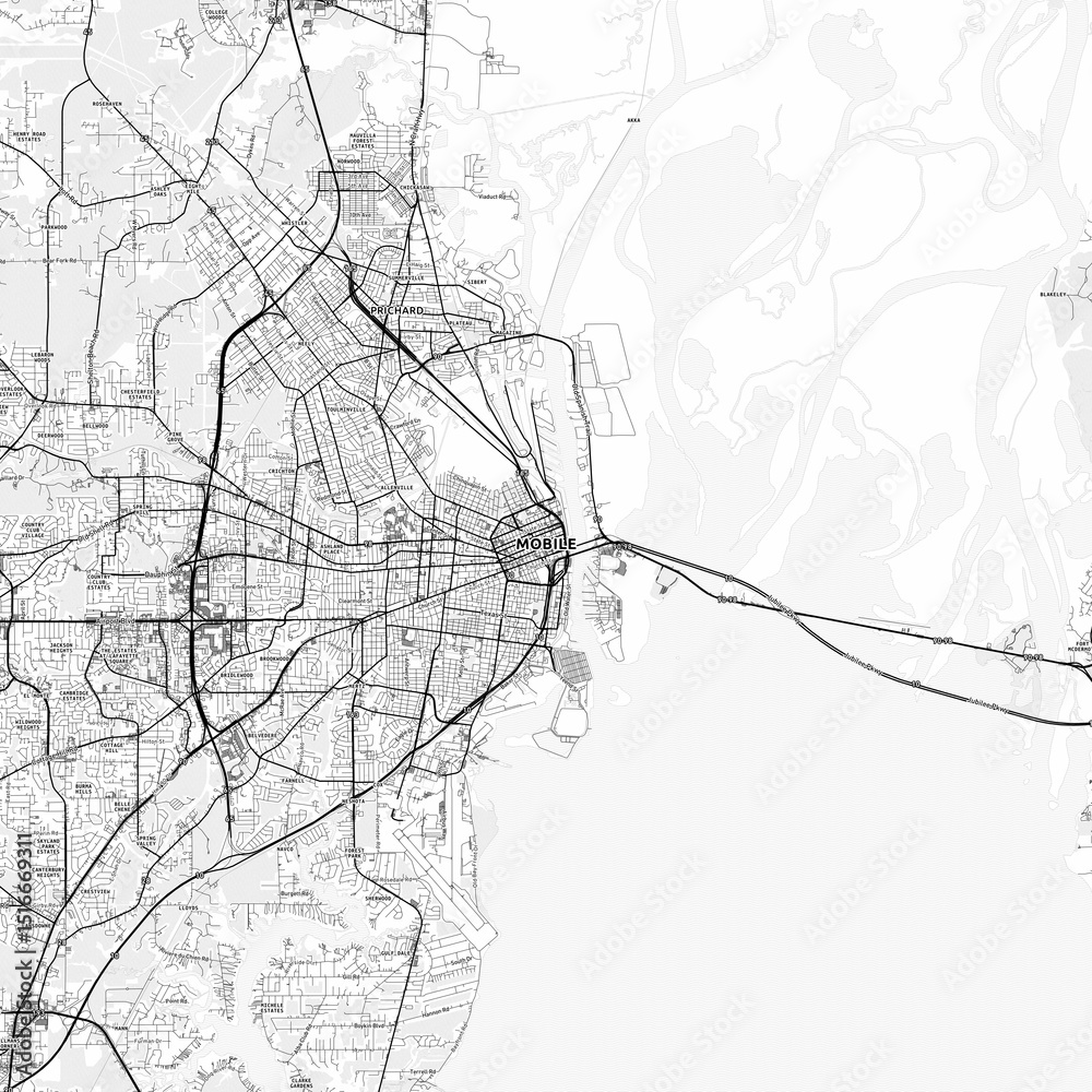 Naklejka premium Mobile Area Map with Labels and Neighborhoods - One color, minimalistic design
