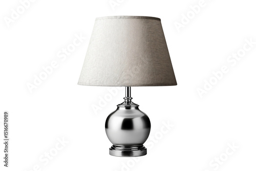 Modern table lamp with a glossy base and white shade isolated on transparent background
