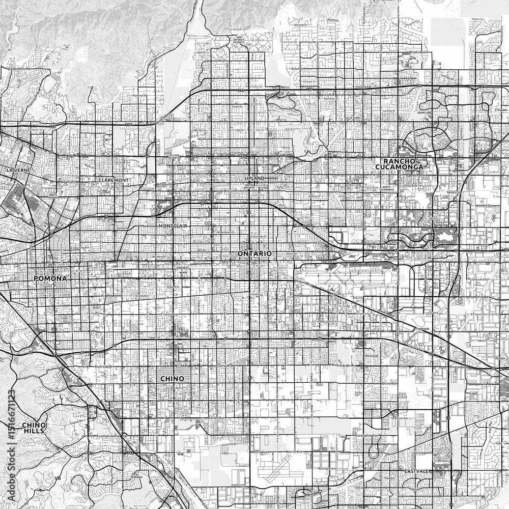 Naklejka premium Ontario Area Map with Labels and Neighborhoods - One color, minimalistic design