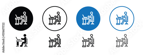 Set of colored pixel perfect Workplace icon with 1 unexpanded, 1 silhouette, Office space or desk icon representing the modern workplace.