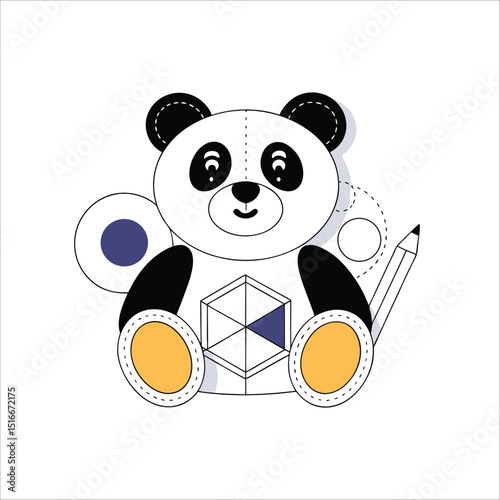 Sweet teddy bear coloring activity for kids logo vector illustration isolated on white background