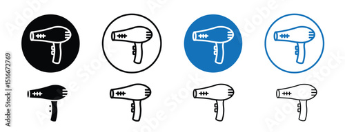 Set of colored pixel perfect Hairdryer icon with 1 unexpanded, 1 silhouette, Hairdryer icon representing personal grooming or hairstyling appliances.