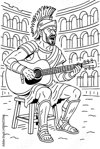 Roman Soldier Playing Guitar in Colosseum