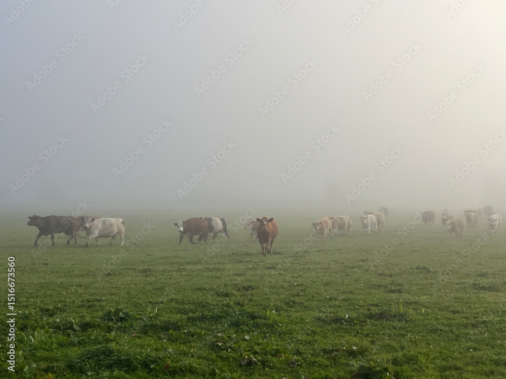 Obraz premium herd of cows in the fog
