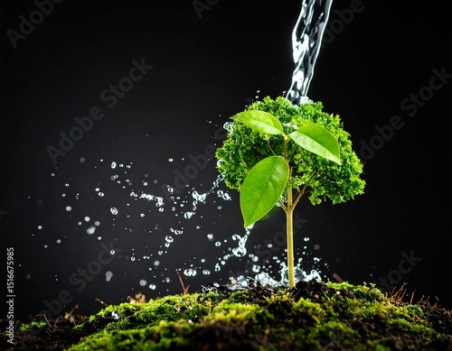 Water nourishes a small green plant