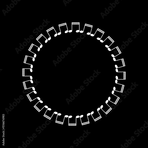 Circle Shape Created by Musical Notation Icon Symbol, can use for Logo, Pictogram, Emblem, Musical Illustration, Decoration, Ornate, Cover, Framework or Graphic Design Element. Vector