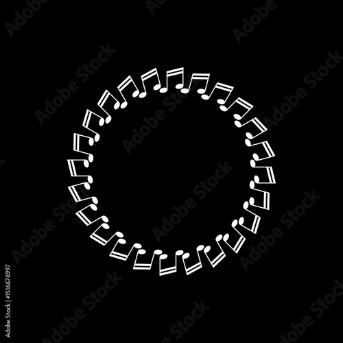 Circle Shape Created by Musical Notation Icon Symbol, can use for Logo, Pictogram, Emblem, Musical Illustration, Decoration, Ornate, Cover, Framework or Graphic Design Element. Vector