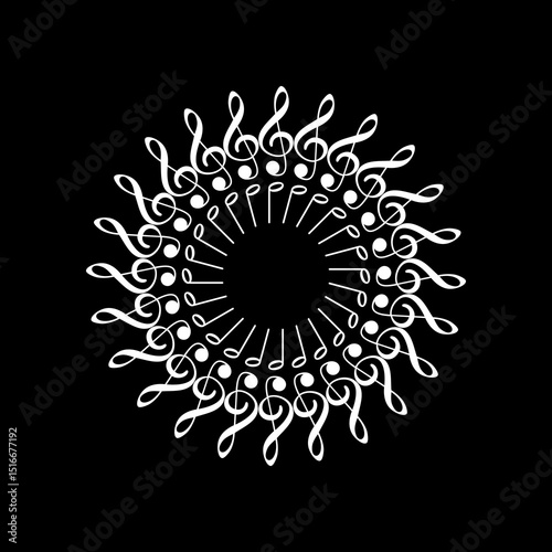 Circle Shape Created by Musical Notation Icon Symbol, can use for Logo, Pictogram, Emblem, Musical Illustration, Decoration, Ornate, Cover, Framework or Graphic Design Element. Vector